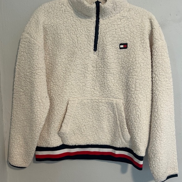Tommy Hilfiger Off-White Sherpa Half-Zip - Picture 2 of 4